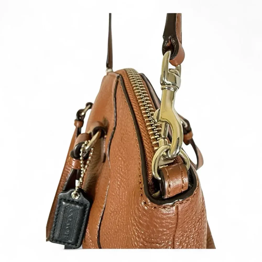 COACH Crossbody Shoulder Bag Brown Pebble Leather Black Hangtag